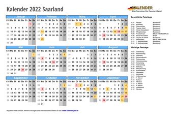 Kalender 2022Saarland