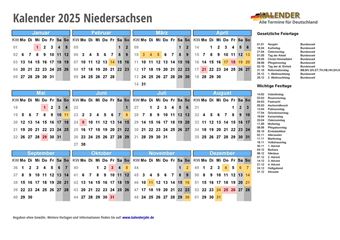Kalender 2025Niedersachsen