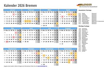 Kalender 2026Bremen
