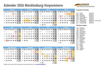 Kalender 2026Mecklenburg-Vorpommern