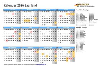 Kalender 2026Saarland