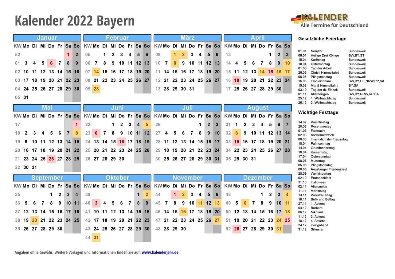 Kalender 20 Bayern alle Fest  und Feiertage