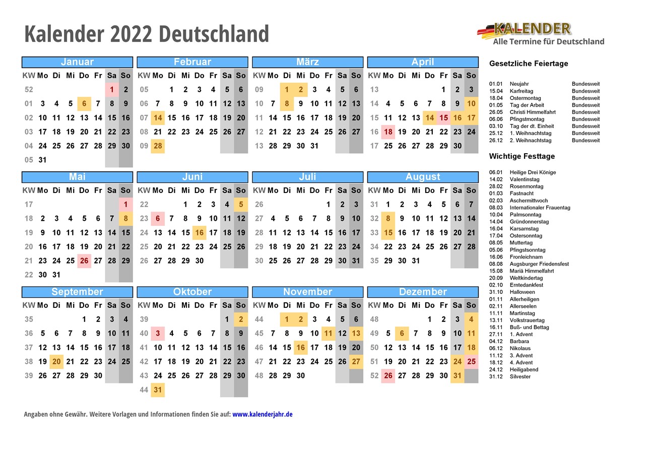 Monatskalender mit Feiertagen zum Ausdrucken