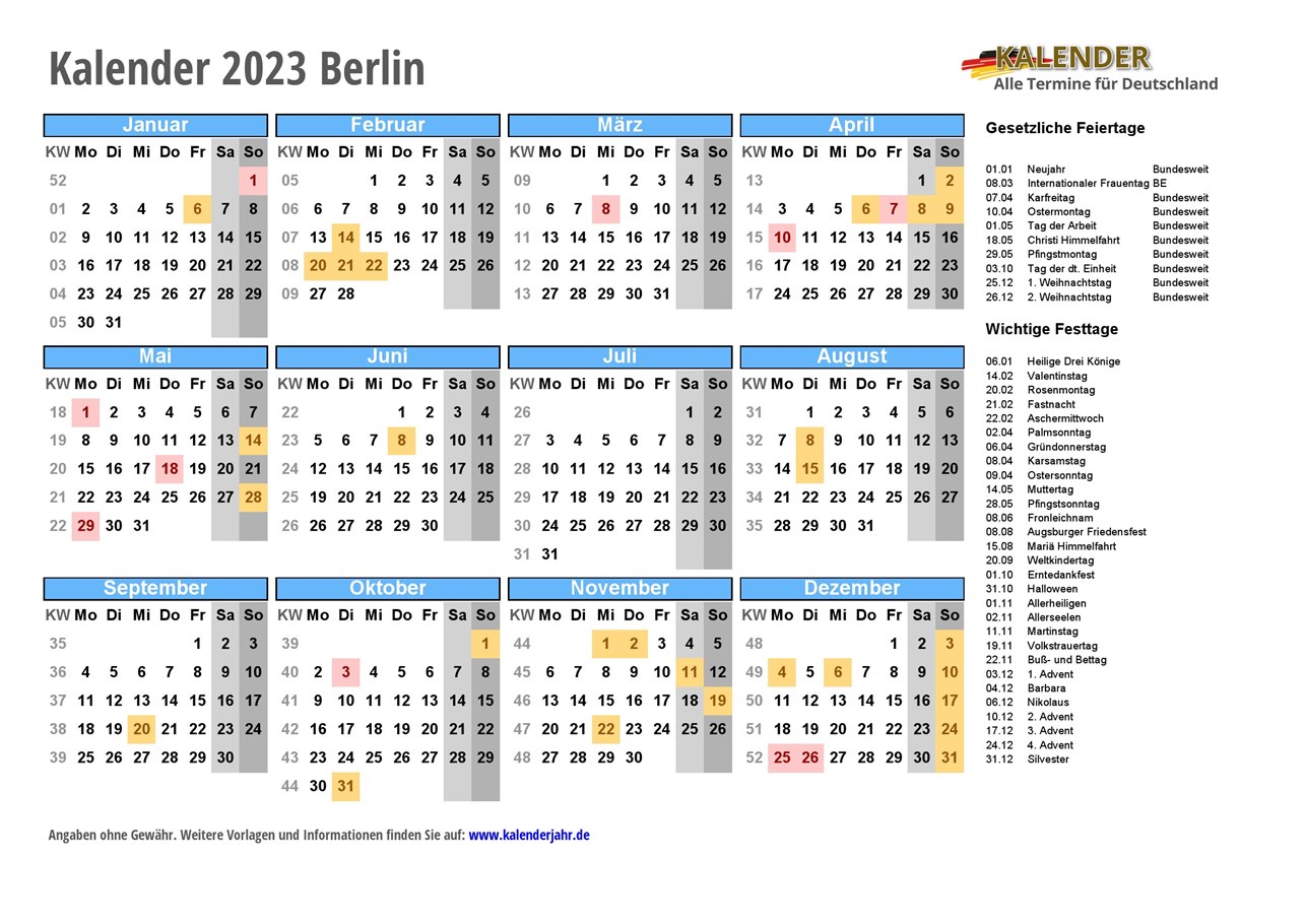 Kalender 2023 Berlin Pdf Und Im Din A4 Querformat Fertig Zum