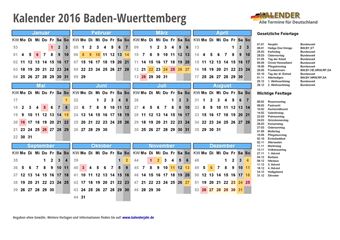 Kalender 2016Baden-Wuerttemberg