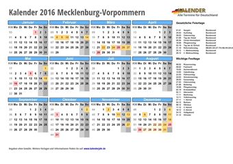Kalender 2016Mecklenburg-Vorpommern