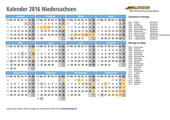 Kalender 2016Niedersachsen
