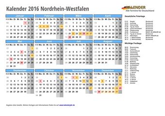 Kalender 2016Nordrhein-Westfalen