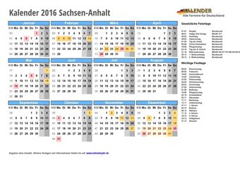 Kalender 2016Sachsen-Anhalt