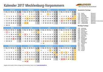 Kalender 2017Mecklenburg-Vorpommern