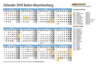 Kalender 2018Baden-Wuerttemberg