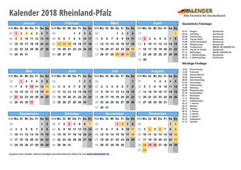 Kalender 2018Rheinland-Pfalz