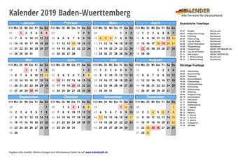 Kalender 2019Baden-Wuerttemberg