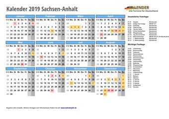 Kalender 2019Sachsen-Anhalt