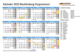 Kalender 2020Mecklenburg-Vorpommern