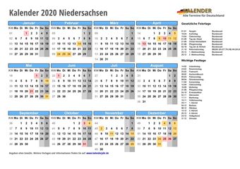 Kalender 2020Niedersachsen