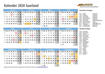 Kalender 2020Saarland