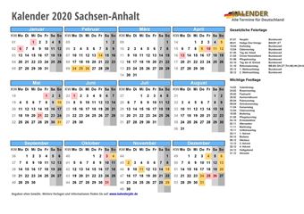 Kalender 2020Sachsen-Anhalt