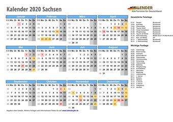 Kalender 2020Sachsen