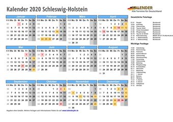 Kalender 2020Schleswig-Holstein