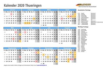 Kalender 2020Thueringen