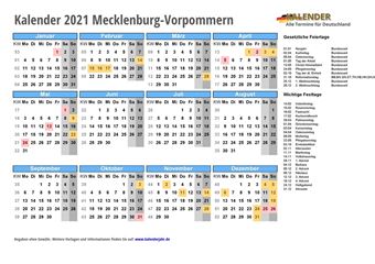 Kalender 2021Mecklenburg-Vorpommern