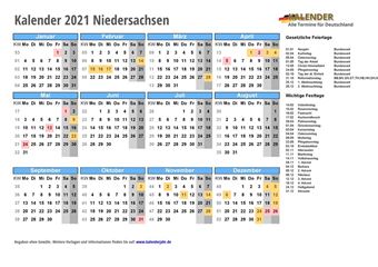 Kalender 2021Niedersachsen