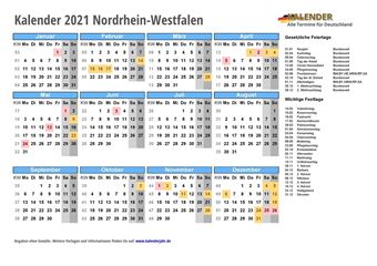 Kalender 2021Nordrhein-Westfalen