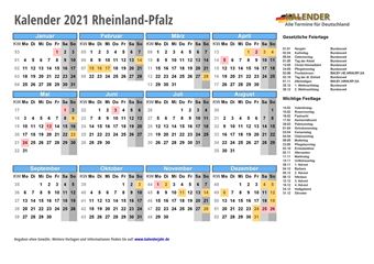 Kalender 2021Rheinland-Pfalz