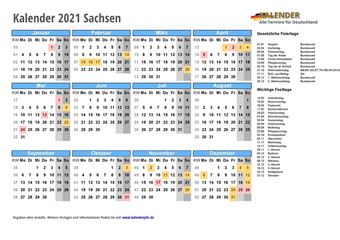 Kalender 2021Sachsen