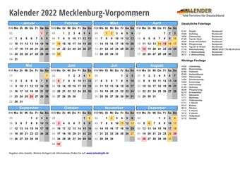 Kalender 2022Mecklenburg-Vorpommern