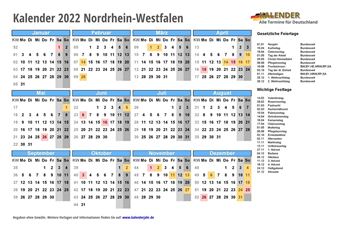 Kalender 2022Nordrhein-Westfalen