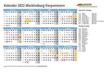 Kalender 2023Mecklenburg-Vorpommern