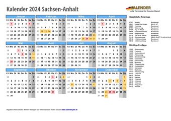 Kalender 2024Sachsen-Anhalt