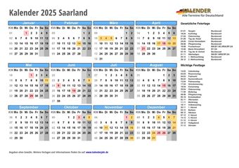 Kalender 2025Saarland