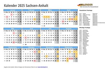 Kalender 2025Sachsen-Anhalt