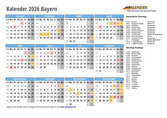 Kalender 2026Bayern