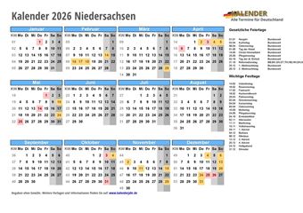 Kalender 2026Niedersachsen
