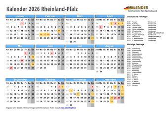 Kalender 2026Rheinland-Pfalz