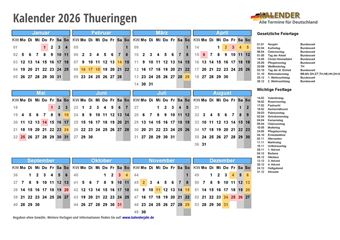 Kalender 2026Thueringen
