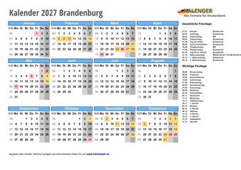 Kalender 2027Brandenburg