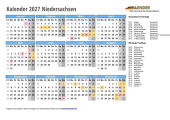 Kalender 2027Niedersachsen