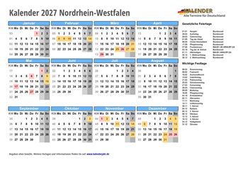 Kalender 2027Nordrhein-Westfalen