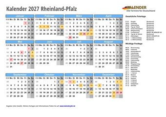 Kalender 2027Rheinland-Pfalz