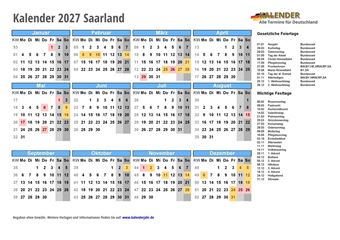 Kalender 2027Saarland