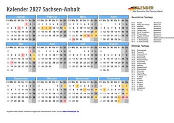 Kalender 2027Sachsen-Anhalt