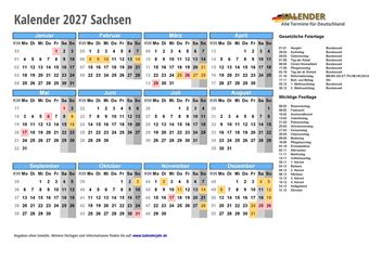 Kalender 2027Sachsen