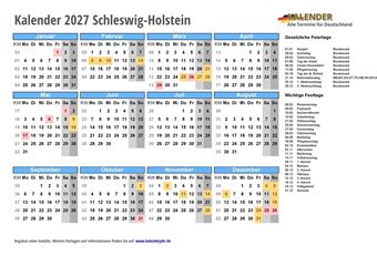 Kalender 2027Schleswig-Holstein