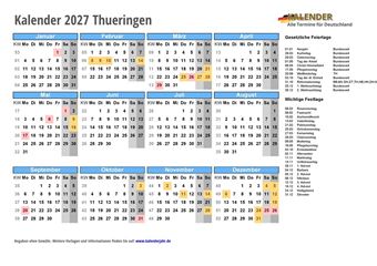 Kalender 2027Thueringen