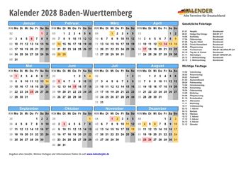 Kalender 2028Baden-Wuerttemberg